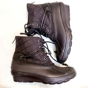 Sperry Black Saltwater Wedge Quilted Boots Size 7